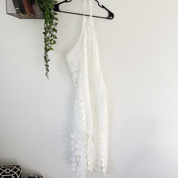NWT Selfie Leslie Circle Lace Trim Fringe White Halter Dress Sz L - Picture 2 of 8